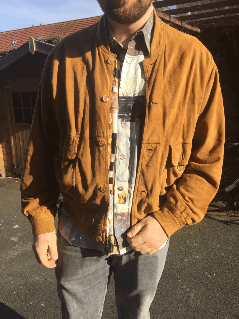 Unisex vintage suède bomberjack beige/cognac - L/XL