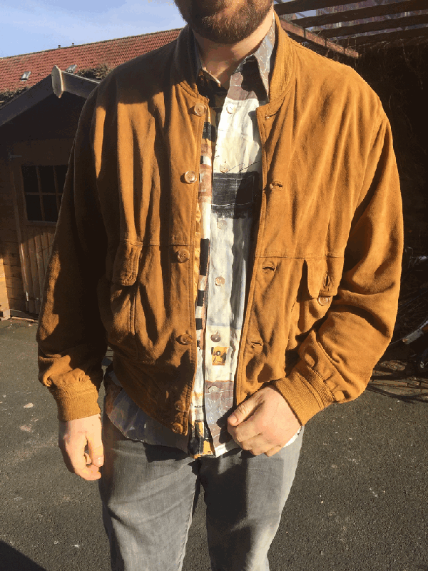 Unisex vintage suède bomberjack beige/cognac - L/XL