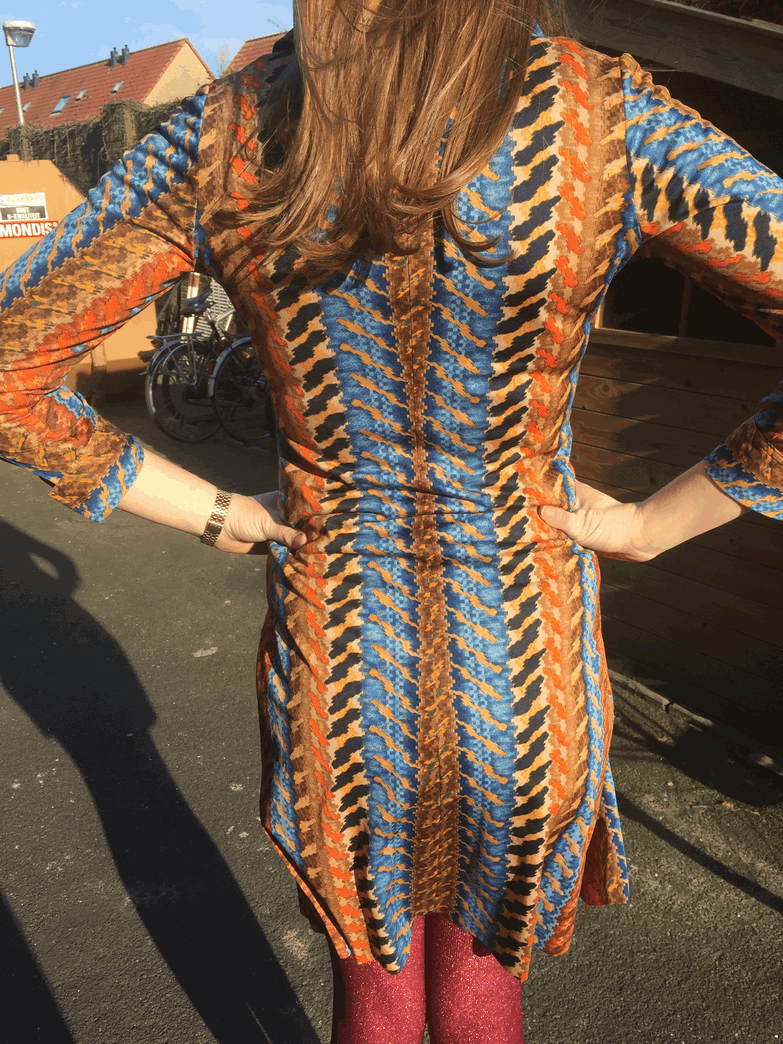 Vintage orginal 70's dress blue, orange, brown S/M