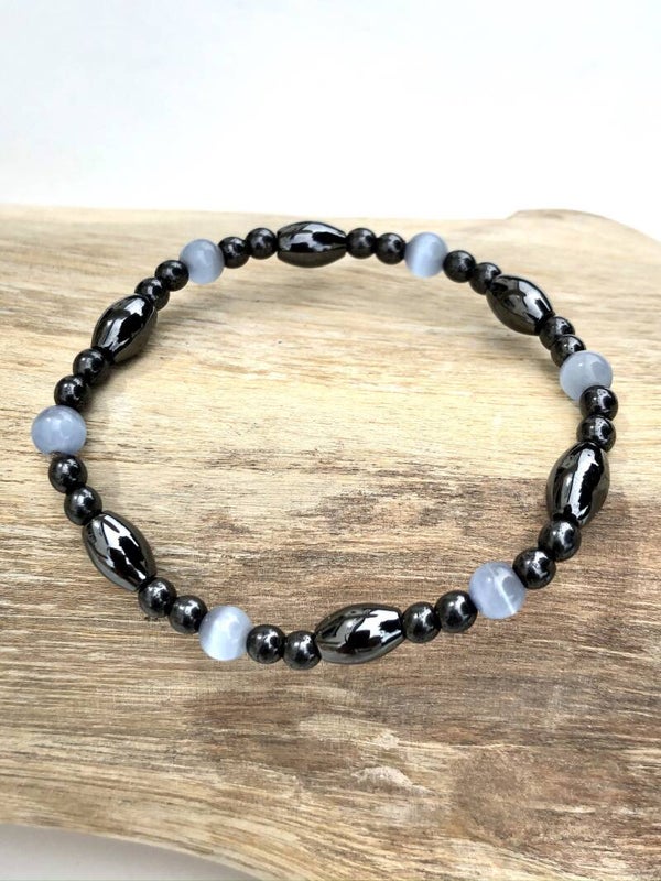 Hematiet armband met “Cat eye” (diverse kralen)
