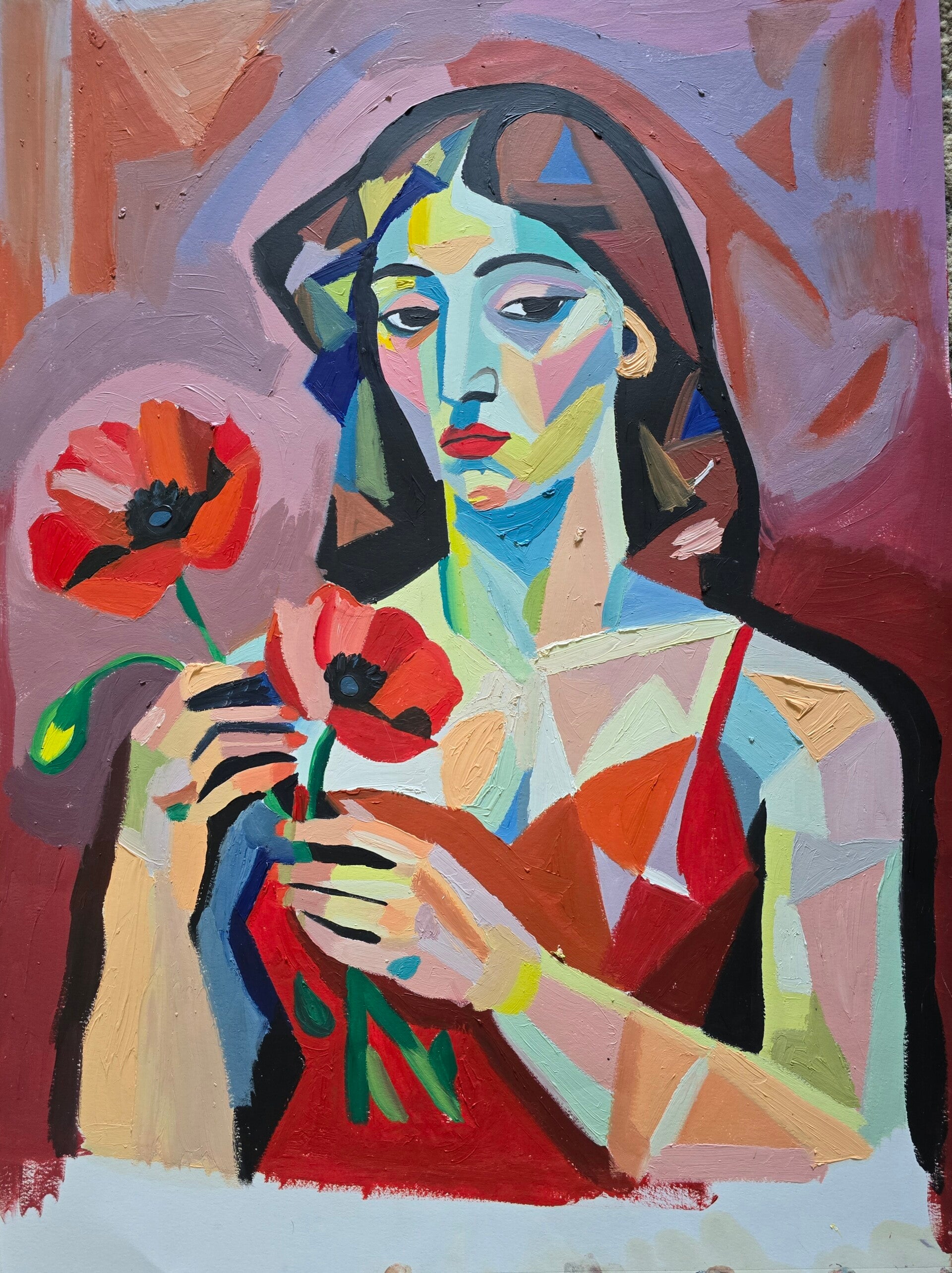 Woman holding popies