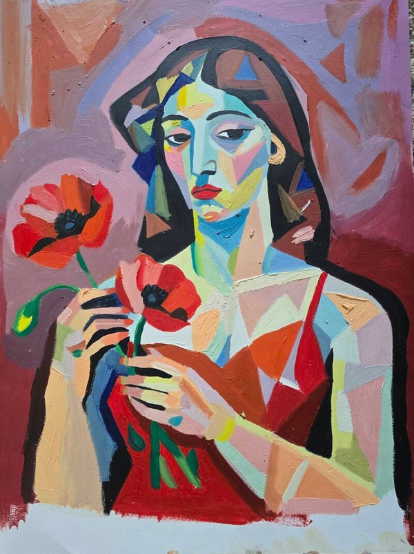 Woman holding popies
