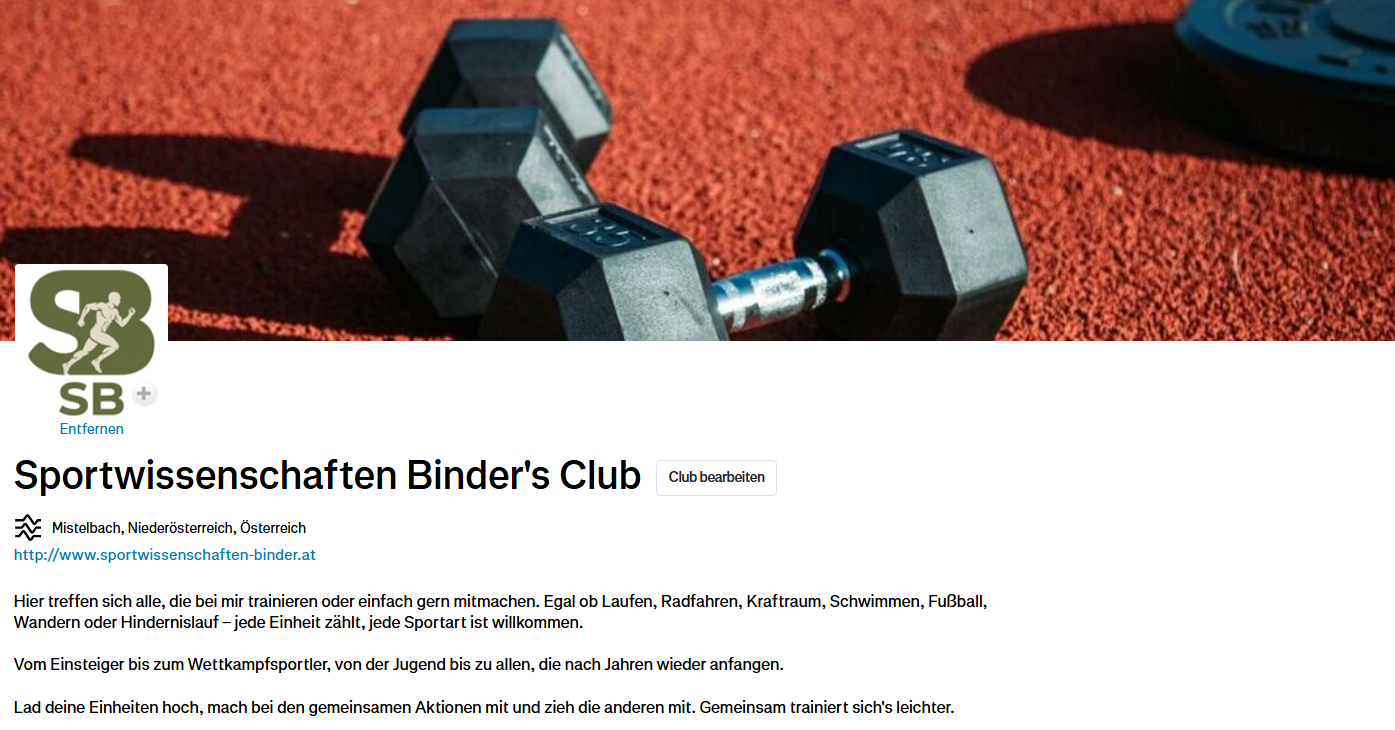 Strava Club Sportwissenschaften Binder – Übersichtsseite
