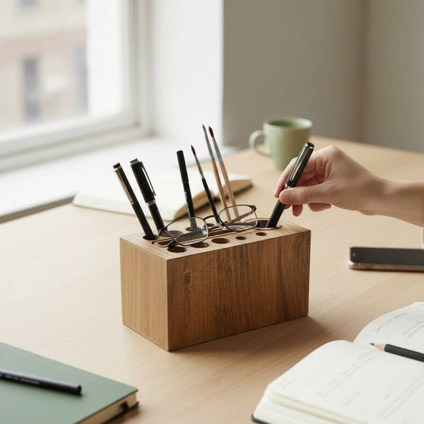 Houten Pennenhouder met Gaten | Bureau Organizer & Sorter