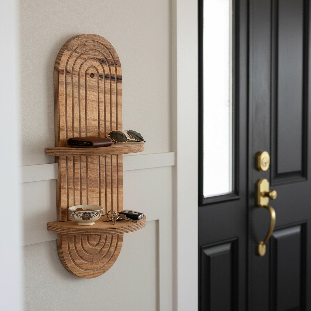 Luxe Beukenhouten Wandplank Dubbel | Boogvormige Wandorganizer