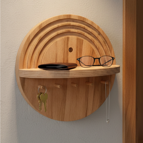 Houten Sleutelhouder met Wandplank | Wandorganizer