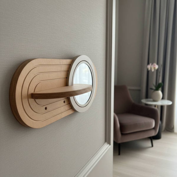Houten Design Wandplank met Spiegel