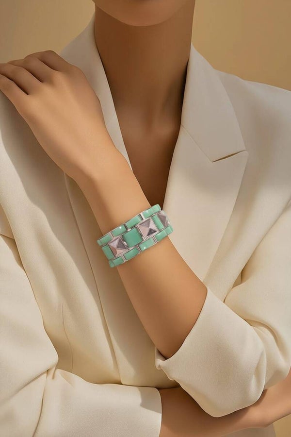 Trendy "Star Collection" Schakelarmband – Groen & Zilver