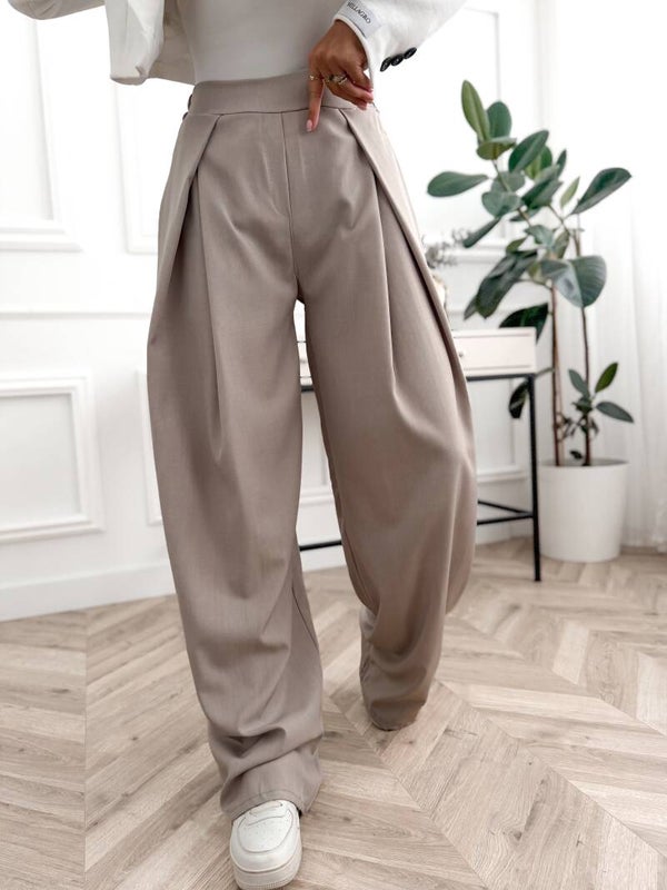 Spodnie ELARA wide leg z zakładkami – wysoka talia
