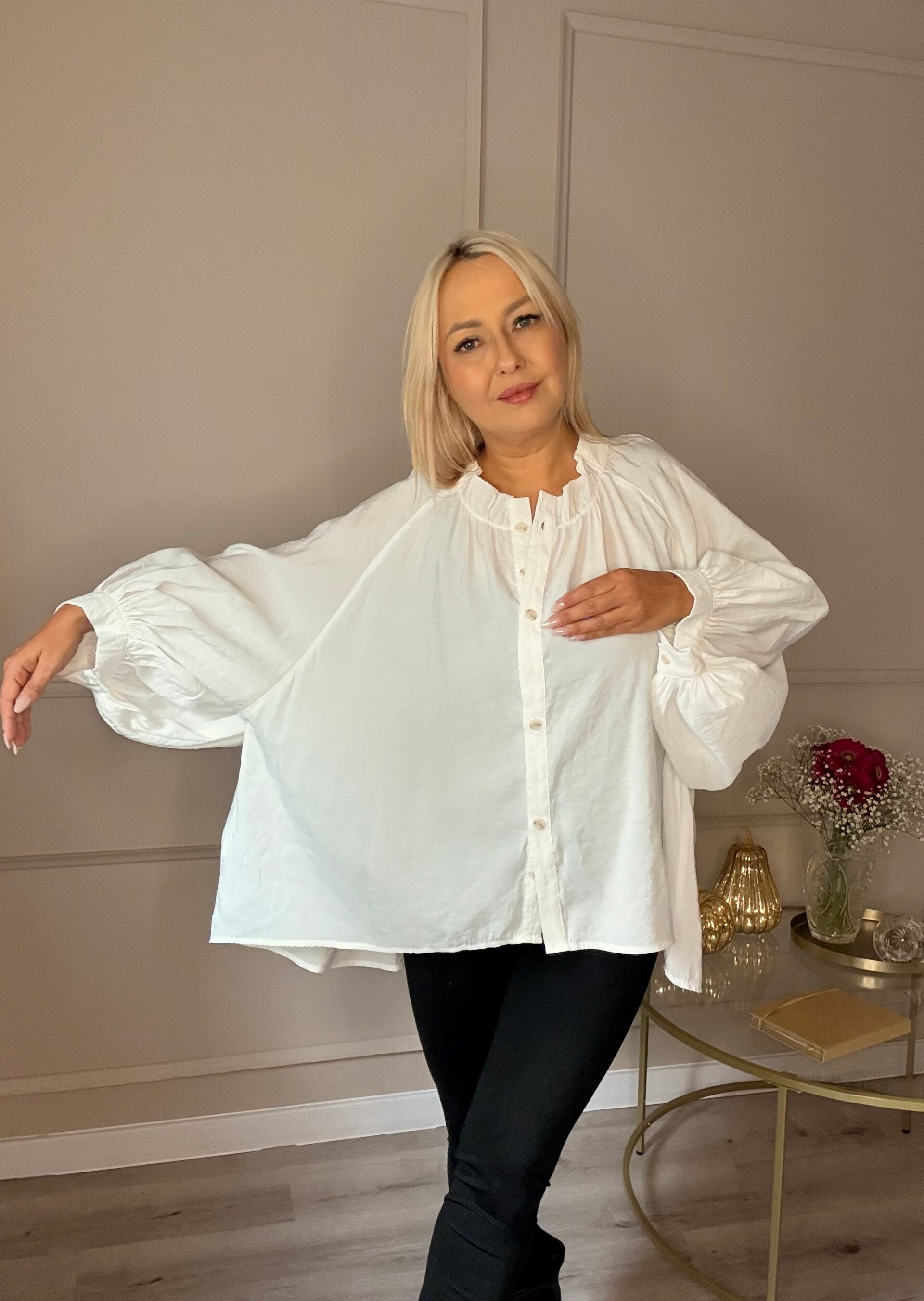 Koszula oversize biała z bufiastymi rękawami WHITE BLOUSE