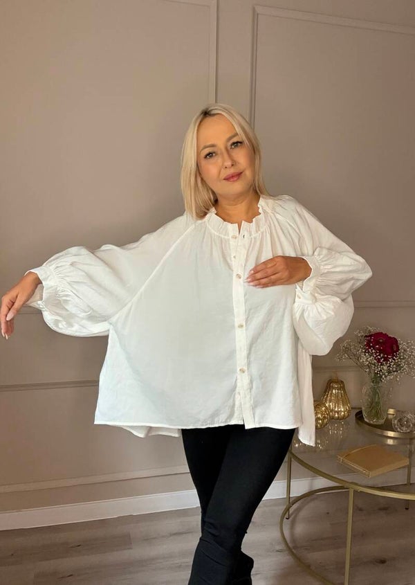 Koszula oversize biała z bufiastymi rękawami WHITE BLOUSE