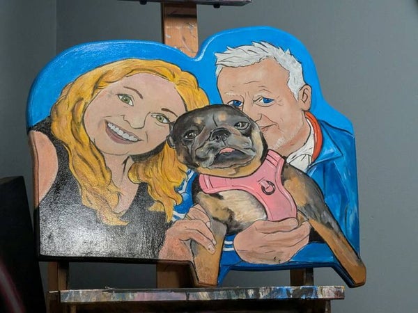 (WC015)  Wood Cut Out Cute Couple with Pug