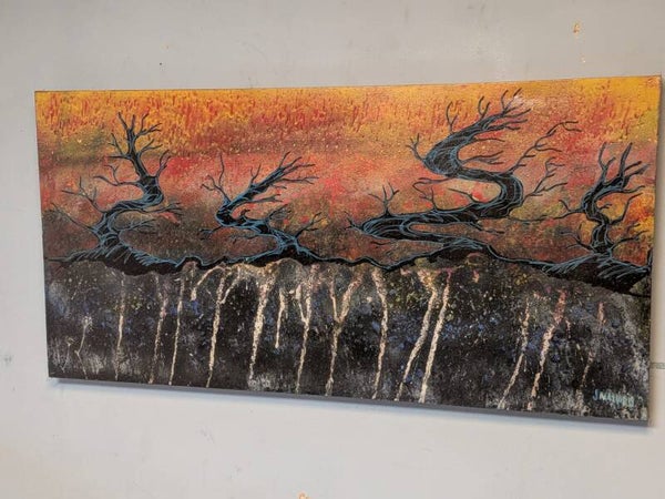 (C005) Canvas - Abstract hints of gold with black trees
