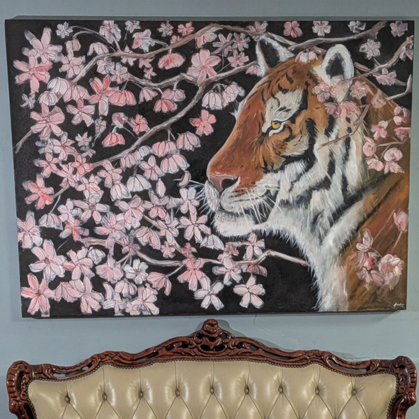 (C042) Canvas - Tiger with Cherry Blossom