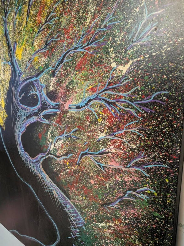 (C003) Canvas - Abstract gold with a single black tree