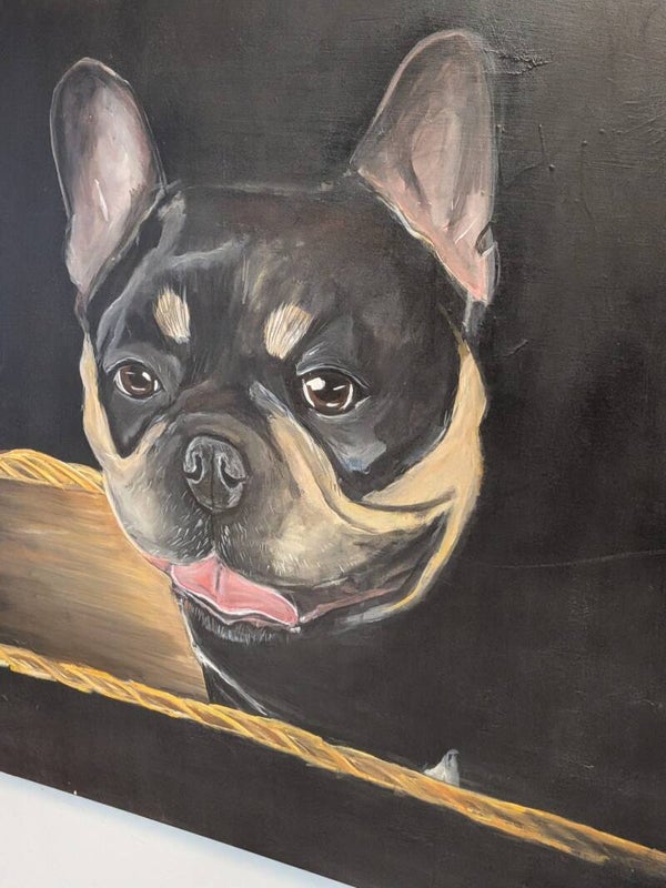 (C024) Canvas - hand-painted pet portrait of a black and tan French Bulldog