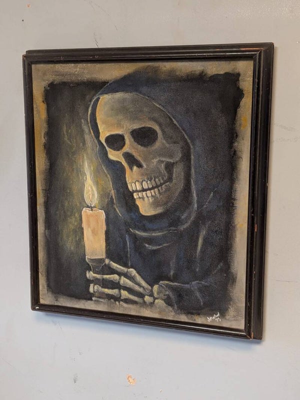 (C025) Canvas - Image of Death - Skull holding a candle