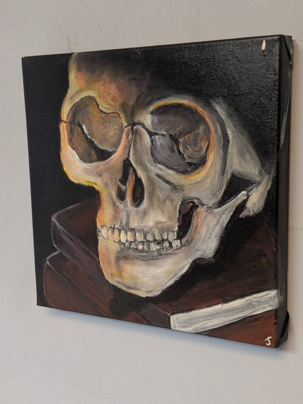 (C038) Canvas - Skull on Books