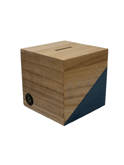 Houten Spaarpot Blauw met naam