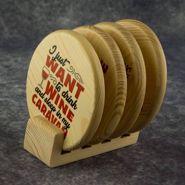 Houten onderzetters set incl houder