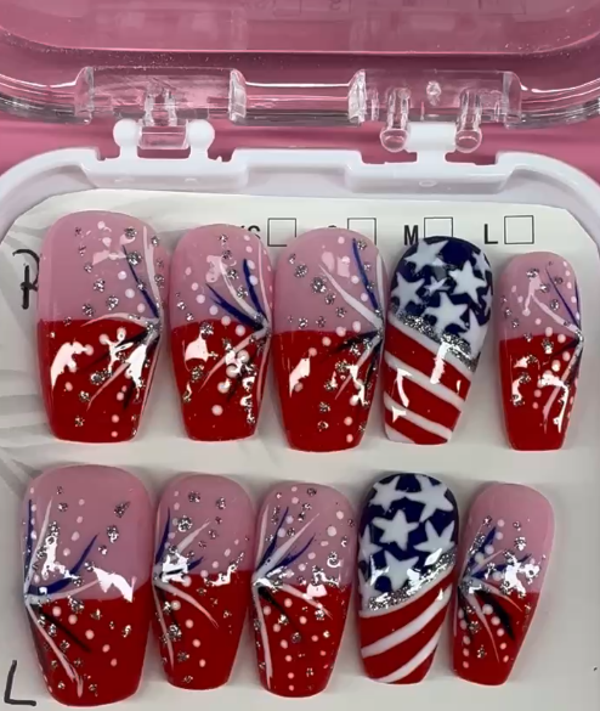 4th of July Firework & Flag Press-On Nails