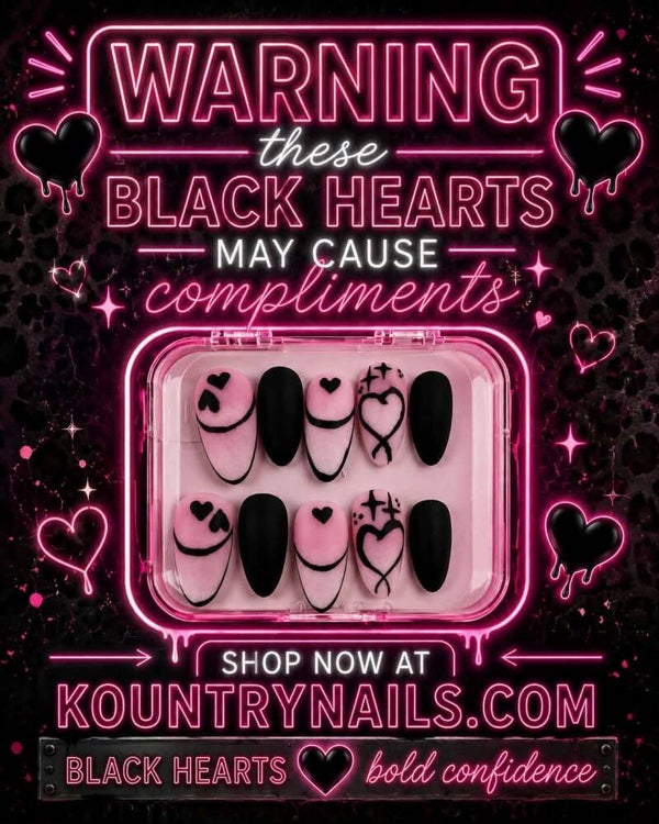 "Lost My Heart" - Custom Matte Black & Pink Emo Heart Press-On Nails