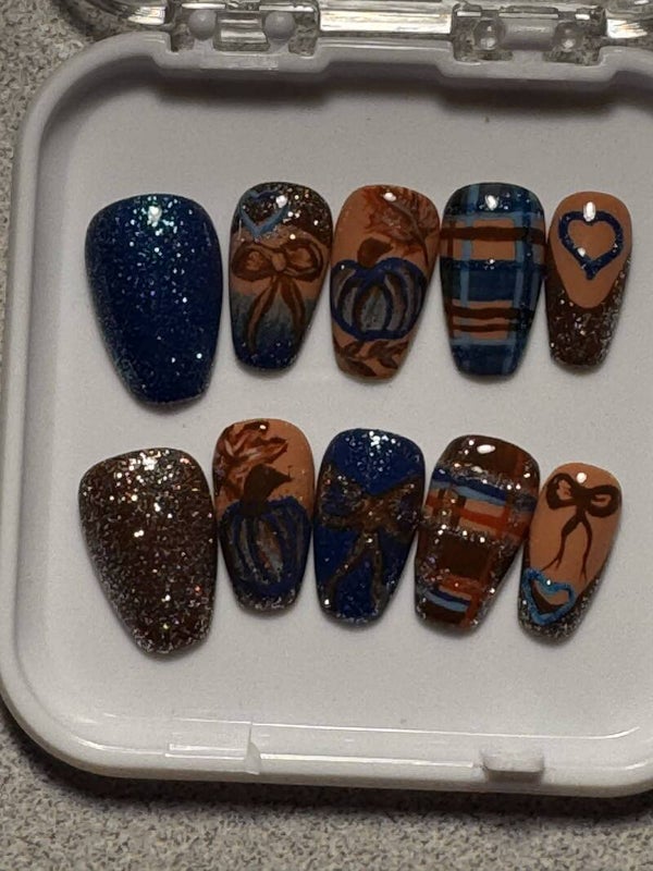 Autumn Twilight | Handcrafted Blue Pumpkin & Glitter Plaid