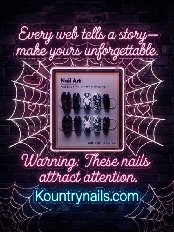 Handmade Spooky Spiderweb & Glitter Press-On Nail Set