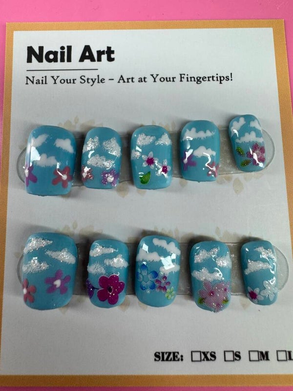 Handmade Dreamy Sky & Floral Press-On Nails