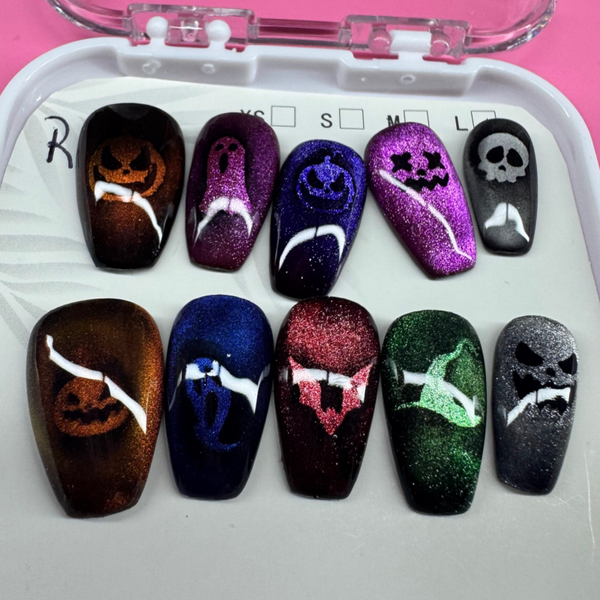 Handmade Spooky Season Cat Eye Press-On Nail Set