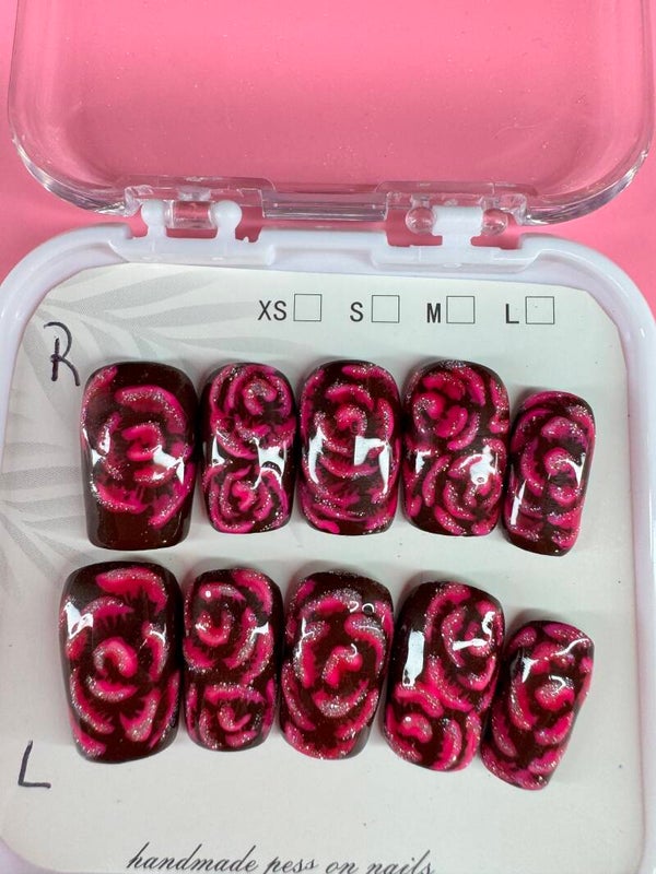Black and Pink Rose Press-Ons