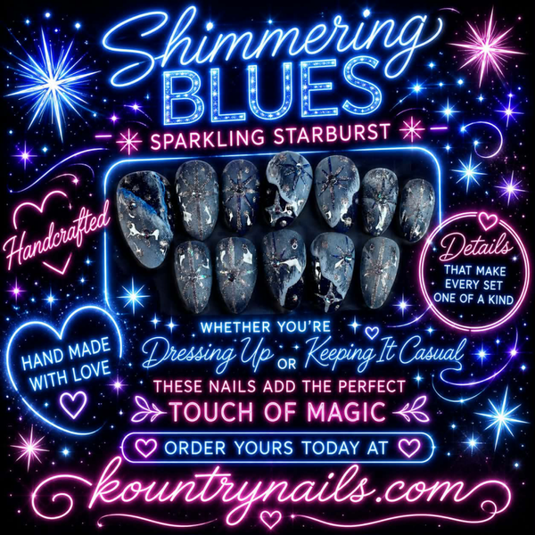 Handmade Soft Blue & Silver Sparkle Celestial Press-On Nail Set