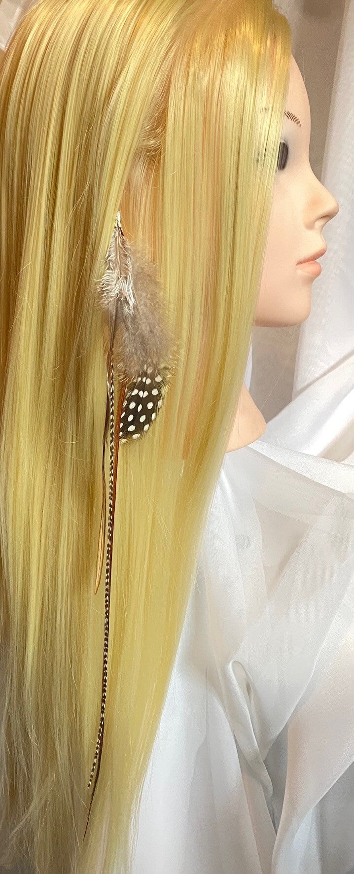 Clip pour cheveux - Plumes de couleur naturelle - 16''1/2 de longueur