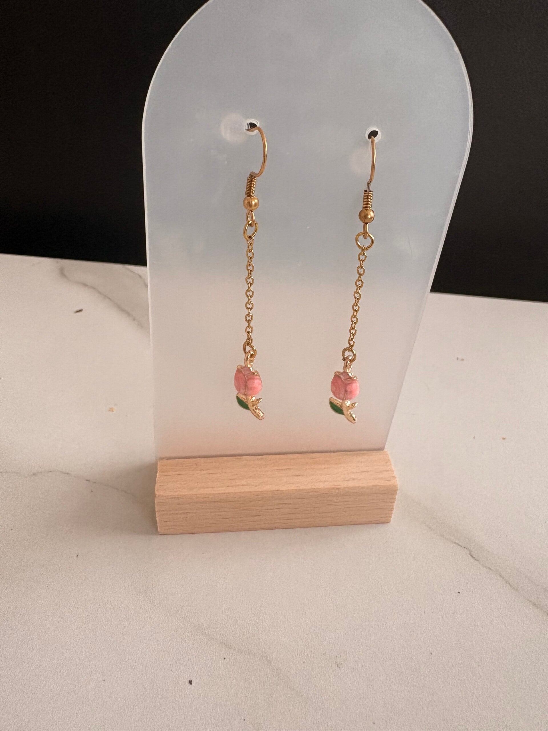 Boucles d’oreilles en acier inoxydable – Collection Rose Élégante