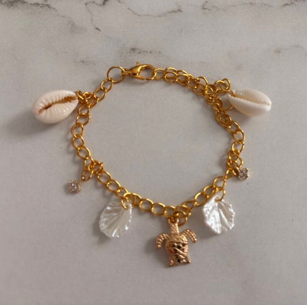 Bracelet marin en acier inoxydable – Coquillages, feuilles & tortue