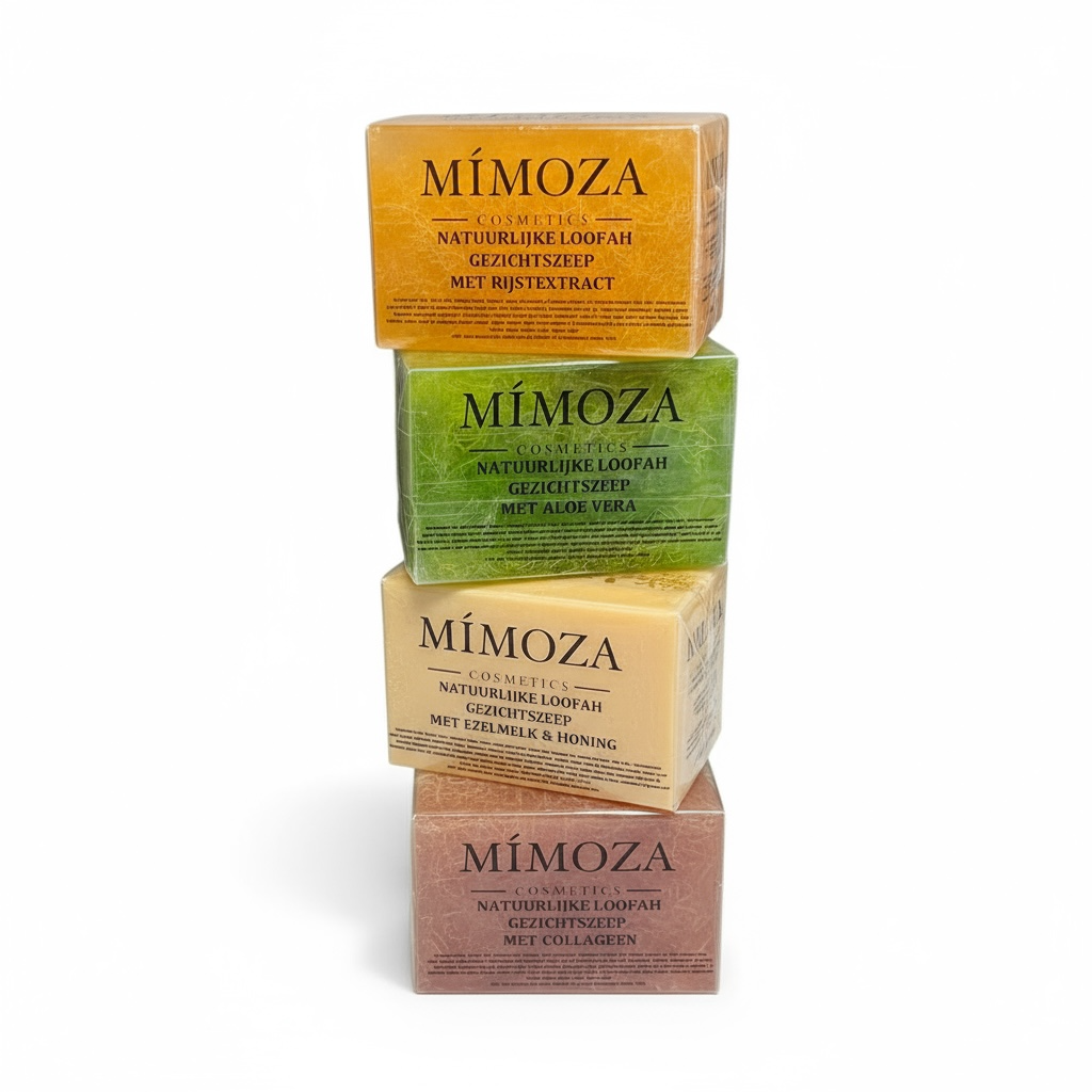 Set van 4 verschillende gezichtszeepjes met loofah