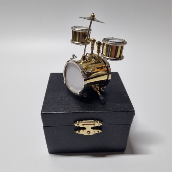 NIEUW messing miniatuur drumstel in luxe doos