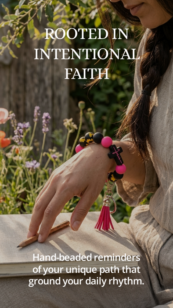 Sunflower & Jesus Beaded Wristlet Keychain