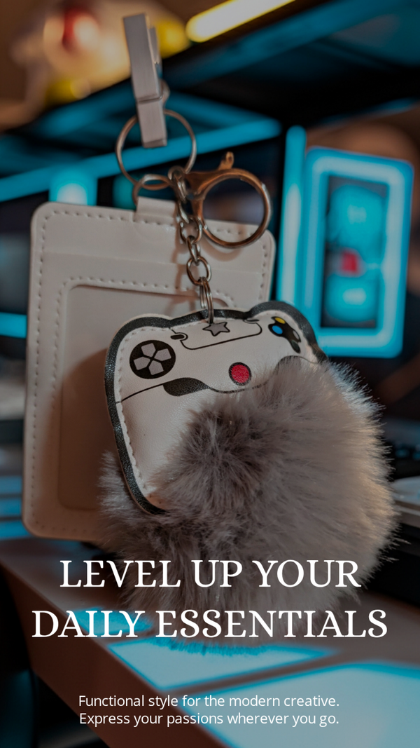 Gamer Controller Pom‑Pom Keychain