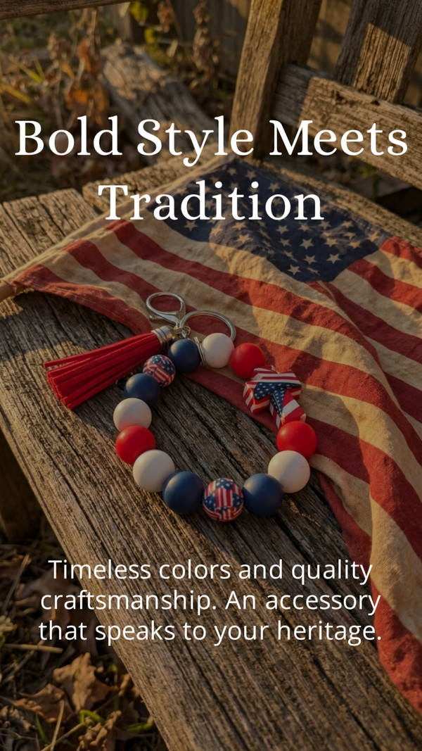 Patriotic Stars & Stripes Wristlet Keychain
