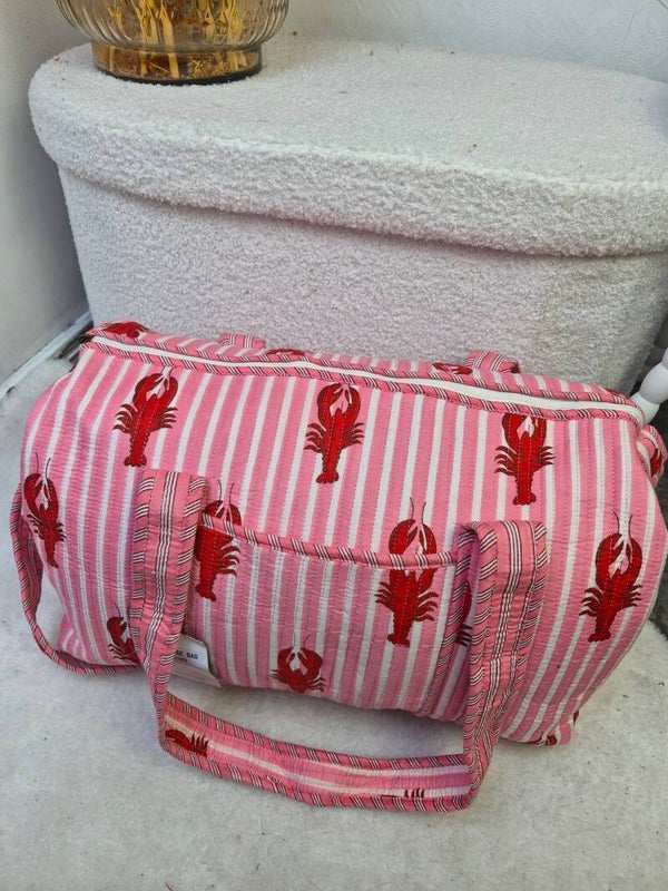 Kreeft streep roze ibiza ★ weekend tas