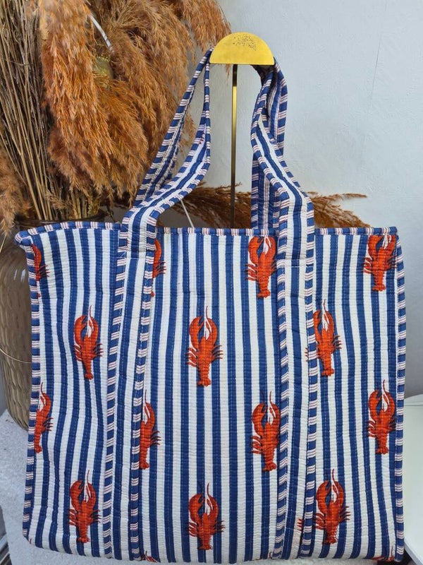 Kreeft streep blauw ibiza ★ shopper