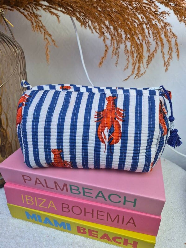 Kreeft streep blauw ★ toilettas M