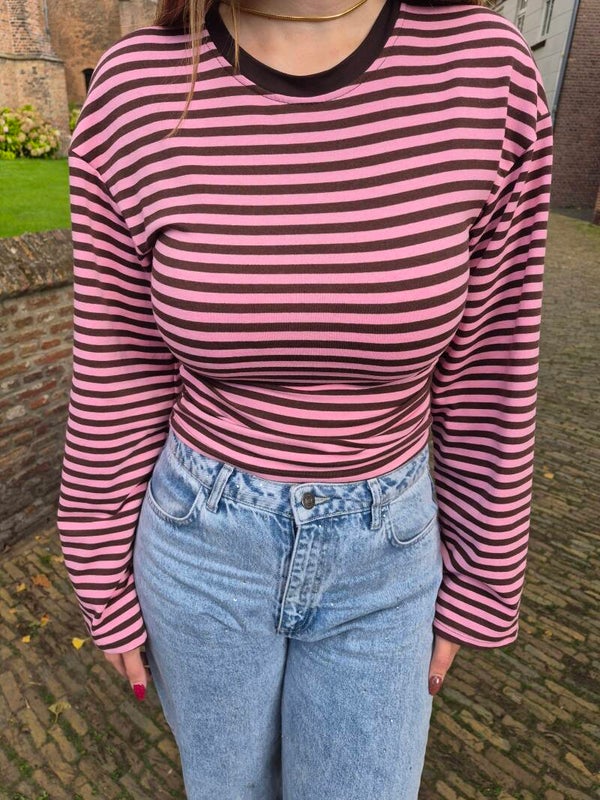 Striped ★ top bruin/roze
