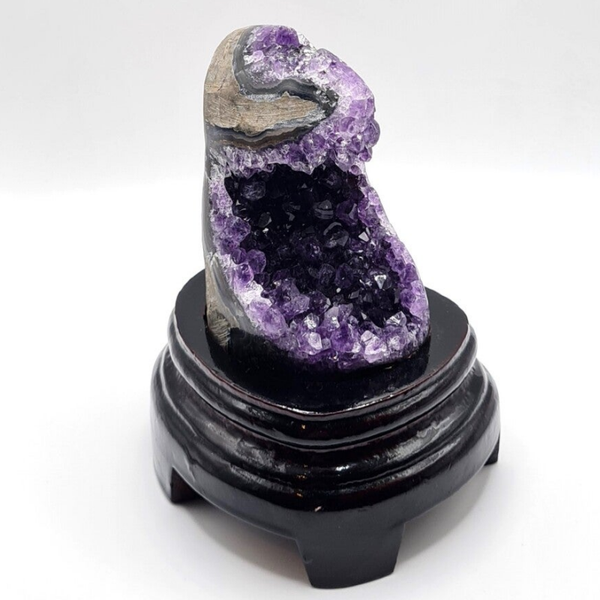 Amethyst Cluster with wooden custom stand