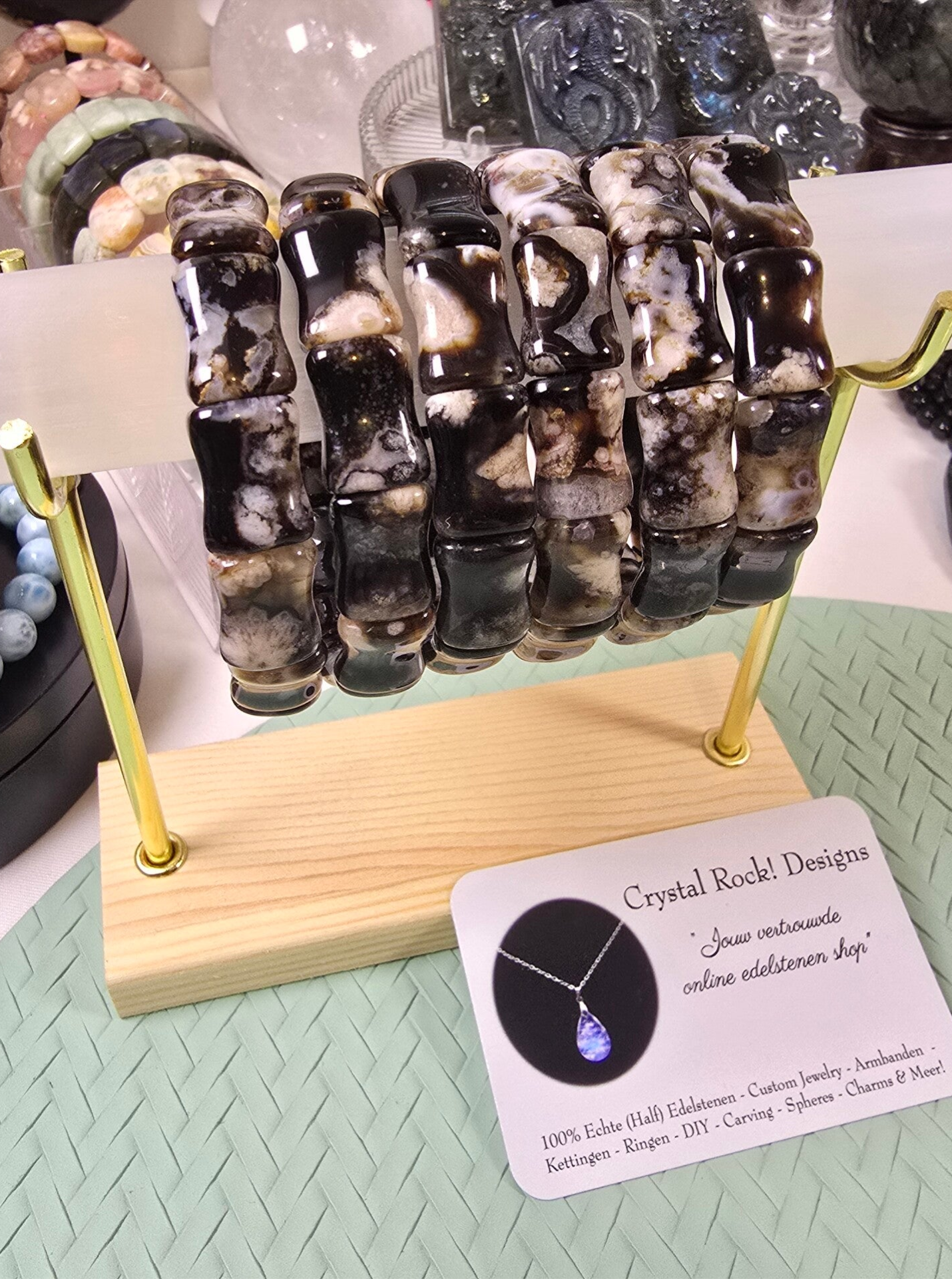 Zwarte Bamboe / Bamboo Black Flower Agate Bangle