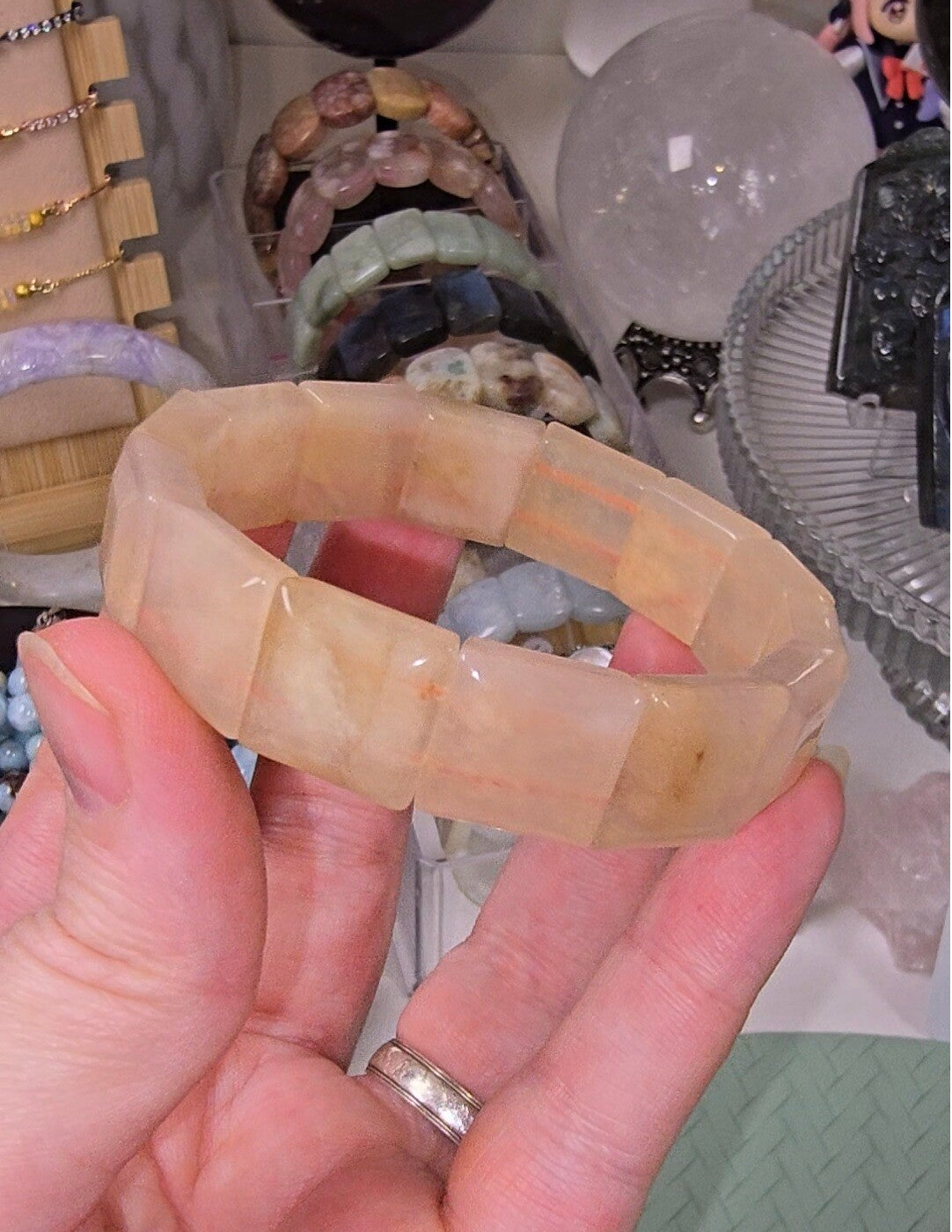 Gold Silk Jade / Purple Berry Quartz Soft Bangle (PB3)