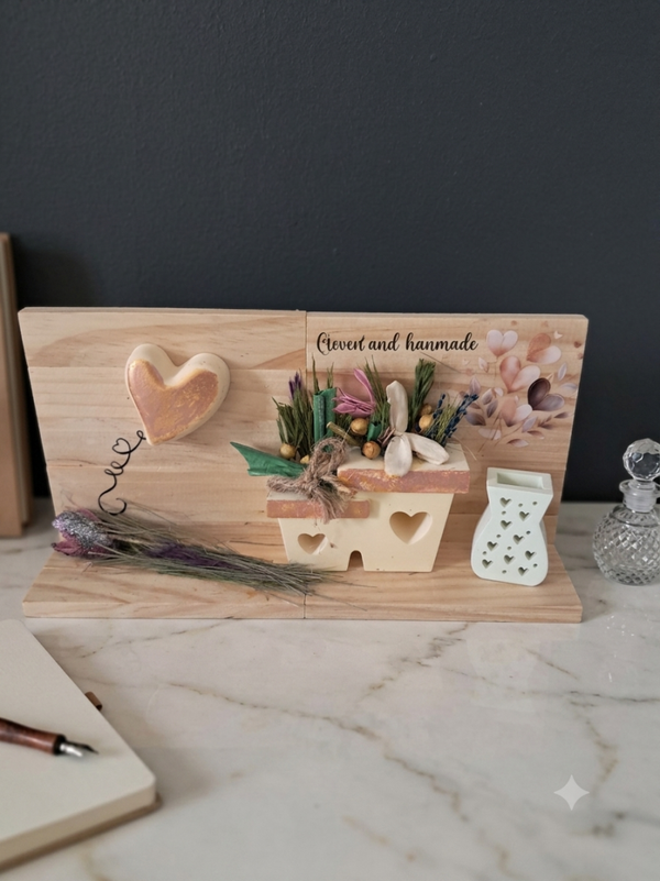Unieke Houten Decoratieset met Droogbloemen