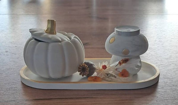 Herfstwarmte – decoratieset met pompoen & paddenstoel