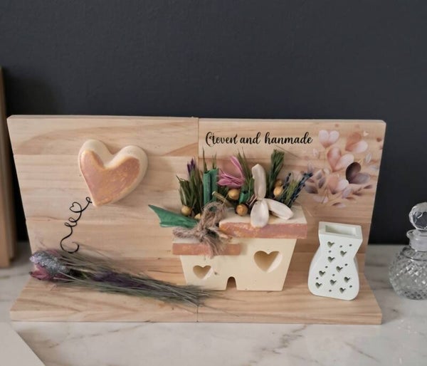 Unieke Houten Decoratieset met Droogbloemen